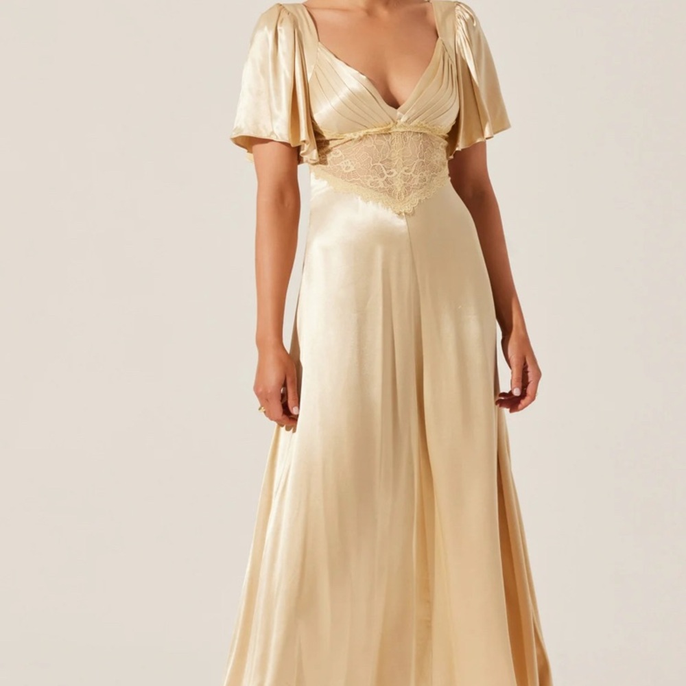 ASTR The Label Aurelia Satin V-Neck Midi Dress - Golden Yellow